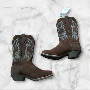 NWT Justin Boots Women Brandy Square Toe Boots Mid Calf Low Heel‎ Brown Sz 9.5C